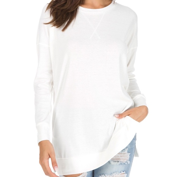 Long Sleeve Side Split Loose Casual Pullover Tunic - Picture 3 of 5